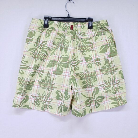Bugatchi Uomo Green Plaid Tropical Swim Trunks Shorts Pockets Beach Ocean - Picture 11 of 14